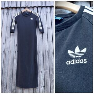 Adidas embroidered black & white striped maxi dress Womens S